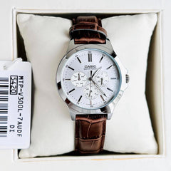 CASIO MTP-V300L Series Standard Analog Men’s Watch – Stainless Steel Case, Genuine Leather Band, Multi-Hand Chronograph Design, Quartz Movement, 50M Water Resistance, Mineral Glass – Men’s Classic Business Watch