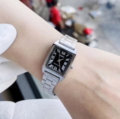 CASIO LTP-V007D-1B Women’s Vintage Analog Watch – Rectangular Silver Stainless Steel, Black Dial, Quartz, Mineral Glass, Water Resistant