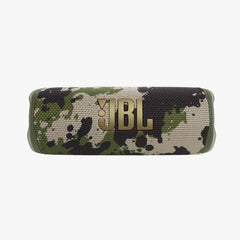 Camouflage-patterned JBL speaker on a white background
