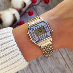 CASIO LA680WA-2CDF Vintage Digital Watch – Blue Dial, Stainless Steel Bracelet, LED Light, Stopwatch, Alarm, Water Resistant