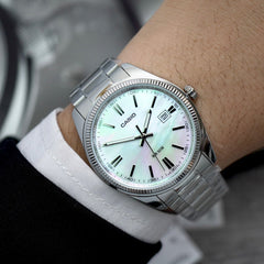 CASIO MTP-1302DS-7AVDF Men’s Analog Watch – Mother-of-Pearl Dial, Ion-Plated Stainless Steel & 50m Water Resistance