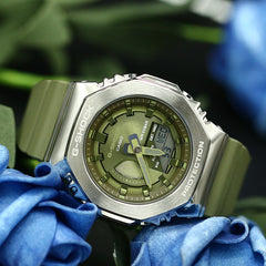 CASIO G-SHOCK GM-S2100-3ADR Women's Green Octagonal Watch – Compact CasiOak Design, Shock Resistant, Stainless Steel Bezel, 200M Water Resistant