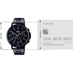 CASIO MTP‑E321B‑1AVDF Men’s Analog “Enticer” Watch – All-Black Design, Day/Date/24H Subdials, 50 m Water Resistance