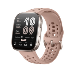 Smartwatch with a pink perforated band on a white background