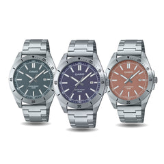 CASIO MTP‑B155D‑5EVDF Men’s Analog Stainless Steel Watch – 50 m Water Resistance, Date Display, 46.5 × 41.3 mm Case