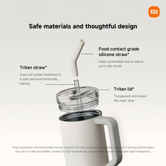 XIAOMI Straw Mug – 480ml Leak-Proof Portable Thermos Cup with Flip Lid, BPA-Free, Travel Tumbler with Straw for Hot & Cold Drinks