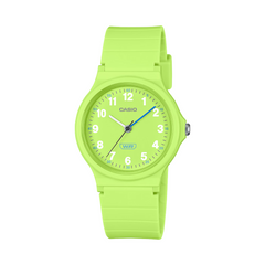Neon green Casio watch on a white background