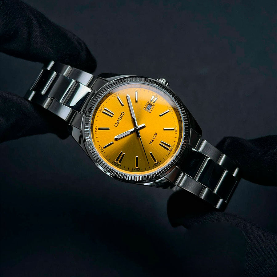 CASIO MTP-1302PD Series Men’s Analog Watch – Stainless Steel Bracelet, Coin-Edge Bezel, Date Window, Quartz, Mineral Glass, 50M Water Resistant – Multiple Dial Colors - THE HAPPY BUY