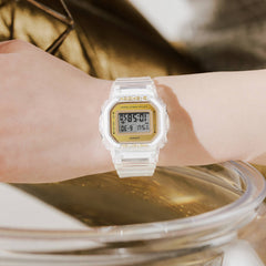 CASIO G‑SHOCK GM‑S5600SG‑7DR Women’s Clear Resin Crystal Watch – Gold Dial Vapor‑Deposition, Shock‑Resistant, 200M Water Resistant
