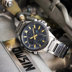 CASIO EDIFICE ECB-30DB-1A9DF Men’s Analog-Digital Watch – Bluetooth Smartphone Link, Black/Gold Dial, Stainless Steel Bracelet, World Time, Stopwatch, 100M Water Resistant