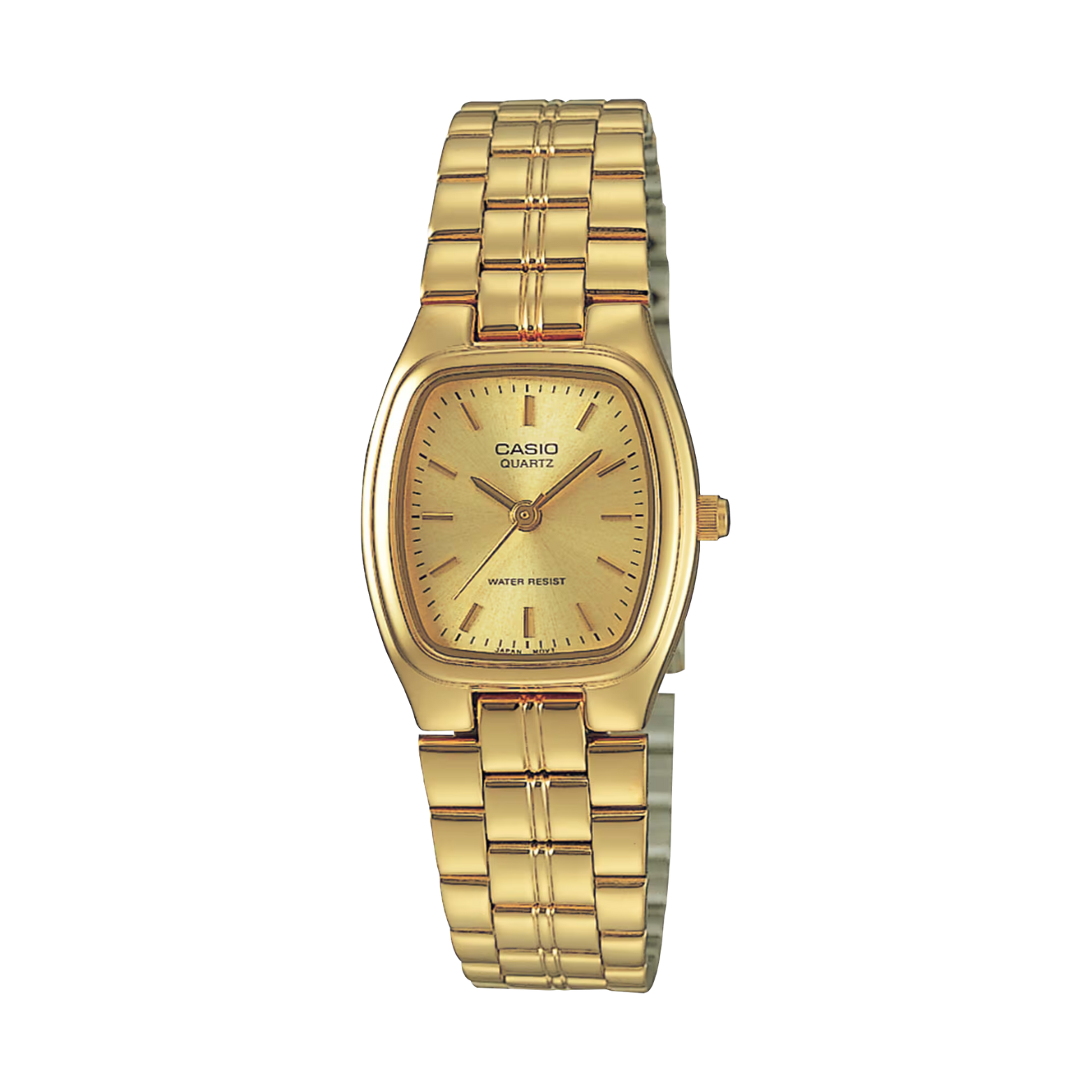 Gold Casio watch on a white background