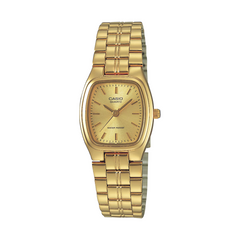 Gold Casio watch on a white background