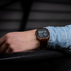 CASIO “Royale” AE-1200WHL-5AV Digital Watch – World Time, 10-Year Battery, 100M Water Resistant, LED Light, Leather Strap