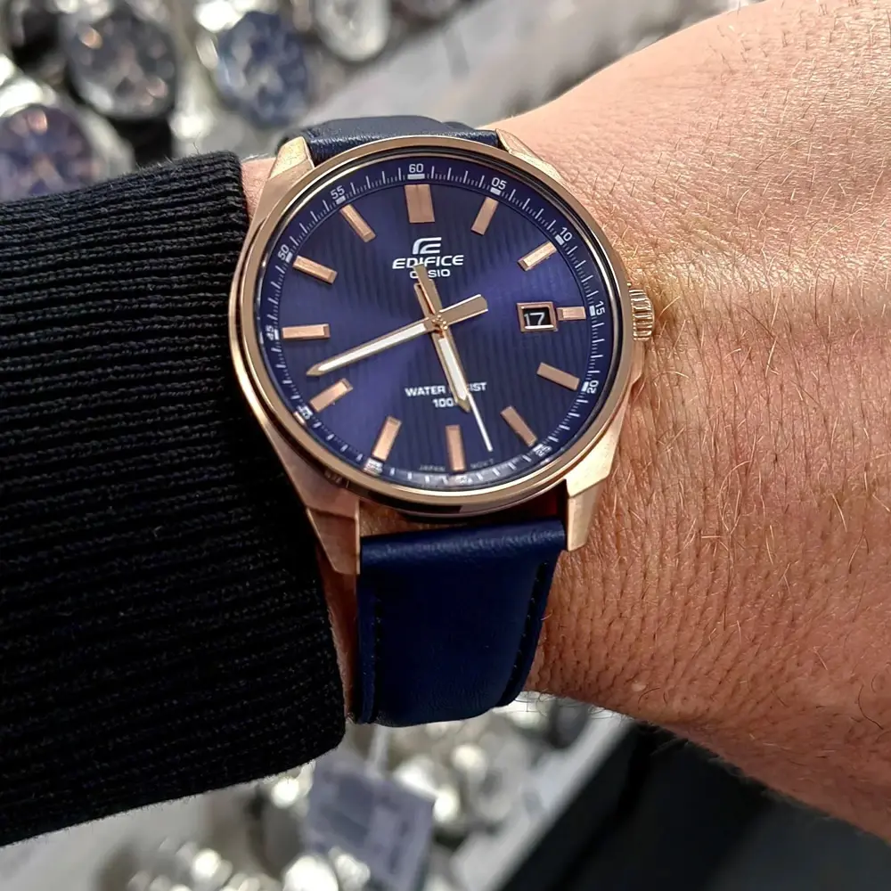 CASIO EDIFICE EFV-150CL-2AVUDF Men’s Watch | Blue Leather Band | Sport Bezel Business-Casual Style - THE HAPPY BUY