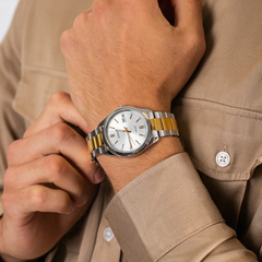 CASIO MTP-1302PSG-7A Men’s Analog Watch – Two-Tone Silver/Gold Stainless Steel, White Dial, Date Window, Quartz, Mineral Glass, 50M Water Resistant