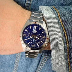 CASIO EDIFICE EFV-630D-2AVUDF Men’s Chronograph Watch – Blue Sunray Dial, Stainless Steel Bracelet, Quartz, Date, Mineral Glass, 100M Water Resistant