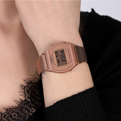 CASIO B640WMR-5ADF Vintage Digital Watch – Unisex Rose Gold Stainless Steel Mesh (Milanese), LED Light, Alarm, Stopwatch, Countdown Timer, 50M Water Resistant, Quartz