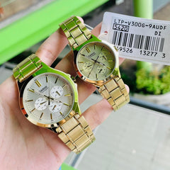 CASIO LTP-V300G-9AUDF Women’s Analog Watch – Gold Stainless Steel, Champagne Dial, Multi-Dial Design, Quartz Movement, Water Resistant, Elegant Classic Style