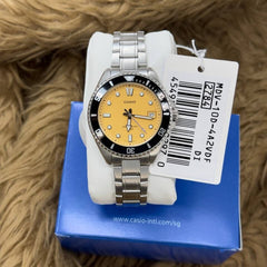 Casio MDV-10D-4A2VDF Dive Watch | Red Dial Analog Stainless Steel Wristwatch | 200M Water Resistant Quartz Watch | Casio Standard Series