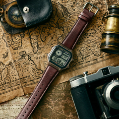 CASIO “Royale” AE-1200WHL-5AV Digital Watch – World Time, 10-Year Battery, 100M Water Resistant, LED Light, Leather Strap