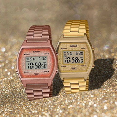 CASIO B640WGG-9DF Vintage Digital Watch – Gold Stainless Steel, LED Light, Alarm, Stopwatch, Water Resistant, Classic Retro Design