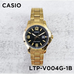 CASIO LTP-V004G-1BUDF Women’s Analog Watch – Gold Stainless Steel, Black Dial, Quartz Movement, Water Resistant, Elegant Classic Ladies Watch