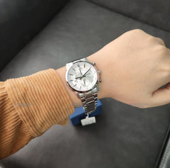 CASIO MTP‑E510D‑7AVDF Men’s Chronograph Watch – Silver Dial, Stainless Steel Band, 50 m Water Resistance