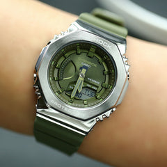 CASIO G-SHOCK GM-S2100-3ADR Women's Green Octagonal Watch – Compact CasiOak Design, Shock Resistant, Stainless Steel Bezel, 200M Water Resistant