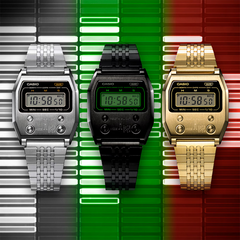CASIO A1100D-1DF Vintage Digital Watch – Stainless Steel, Front Buttons Retro Design, LED Light, Alarm, Stopwatch, Water Resistant