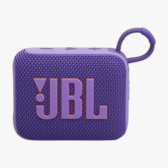 Purple JBL portable speaker on a white background