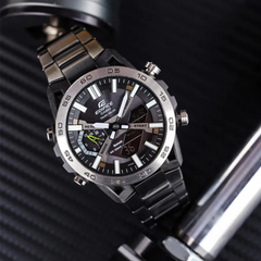 CASIO EDIFICE ECB-2000DD-1ADF Men’s Bluetooth Solar Chronograph Watch – Stainless Steel Band, Carbon Dial, Smartphone Link, 100M Water Resistant