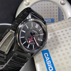 CASIO MTP‑E700B‑1EVDF Men’s Analog Watch – Black Dial & Black Ion-Plated Stainless Steel, Quartz, 50 m Water Resistance