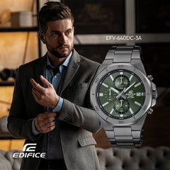 CASIO EDIFICE EFV-640DC-3ADF Men's Chronograph Watch | Black Stainless Steel Band | Green Dial Sport Quartz Watch | 100M Water Resistant Stopwatch Analog Timepiece