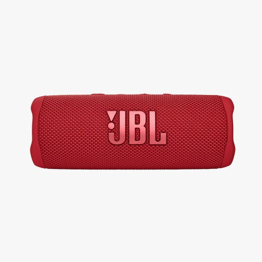 Red JBL portable speaker on a white background