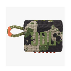 Camouflage-patterned JBL speaker on a white background