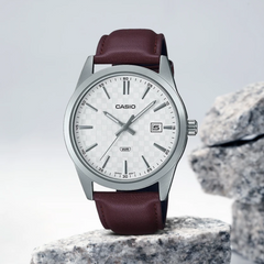 CASIO MTP-VD03L Series Standard Analog Men’s Watch – Stainless Steel Case, Genuine Leather Band, Date Display, Quartz Movement, 50M Water Resistance, Mineral Glass – Men’s Classic Business Watch