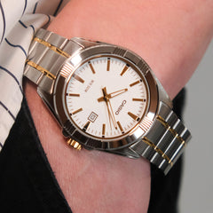 CASIO MTP-1308SG-7AVDF Men’s Analog Watch – Silver-White Dial, Gold-Tone Case & Bracelet, Classic Design