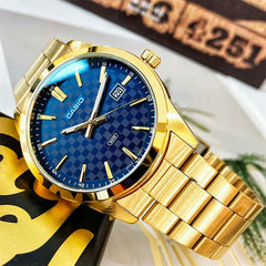 CASIO MTP-VD03G Series Standard Analog Men’s Watch – Gold Stainless Steel Case & Band, Date Display, Quartz Movement, 50M Water Resistance, Mineral Glass – Men’s Luxury Classic Watch