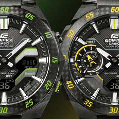 CASIO EDIFICE ECB-2200RC-1A3DF Solar Powered Bluetooth Chronograph Watch for Men with Carbon Bezel and Stainless Steel Band Black/Green