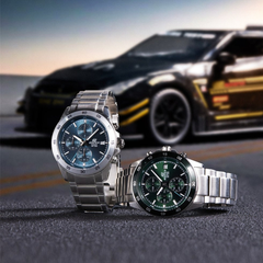 CASIO EDIFICE EFR-526D-3AVUDF Chronograph Watch for Men with Stainless Steel Band and Green Dial Silver