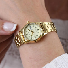 CASIO LTP-V006G-9BUDF Women’s Analog Watch – Gold Stainless Steel, Champagne Dial, Day & Date Display, Quartz Movement, Elegant Classic Design