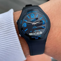 CASIO AW-90H-2BVDF Analog-Digital Combination Watch – Water-Resistant, Shock-Resistant, Multi-Function, Sporty Blue Design