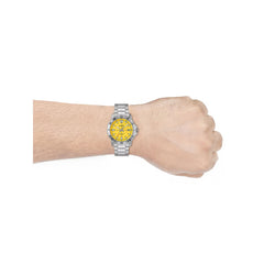 Casio MTP‑VD01D‑9EVUDF Men’s Analog Watch – Yellow Dial, Stainless Steel, 50 m Water Resistant, Date Display