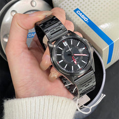 CASIO MTP‑E700B‑1EVDF Men’s Analog Watch – Black Dial & Black Ion-Plated Stainless Steel, Quartz, 50 m Water Resistance