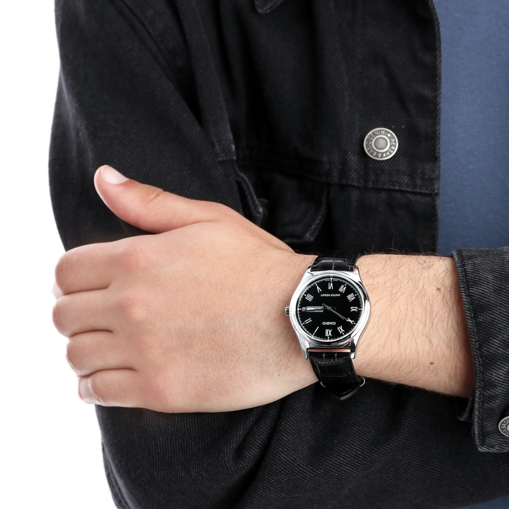 CASIO MTP-V006L Series Standard Analog Men’s Watch – Stainless Steel Case, Genuine Leather Band, Roman Numeral Dial, Date Display, Quartz Movement, 30M Water Resistance – Men’s Classic Dress Watch - THE HAPPY BUY