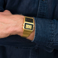 CASIO DBC-611G-1DF Data Bank Digital Watch – Gold Stainless Steel, Calculator, Dual Time, 25-Page Memory, LED, Retro Style