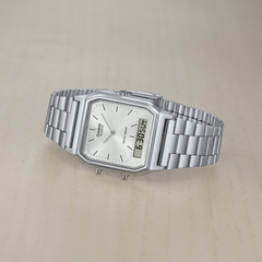 CASIO AQ-230A-7AMQYDF Vintage Unisex Watch – Analog-Digital Dual Display, Stainless Steel, Alarm & Stopwatch, Water Resistant