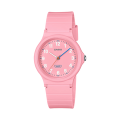 Pink Casio watch on a white background