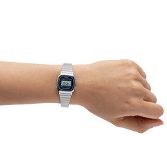 CASIO LA670WA-2DF Vintage Digital Watch – Blue Display, Stainless Steel Bracelet, Alarm, Stopwatch, Countdown Timer, Water Resistant