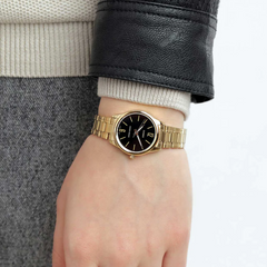 CASIO LTP-V005G-1BUDF Women’s Analog Watch – Gold Stainless Steel, Black Dial, Quartz Movement, Water Resistant, Elegant Classic Ladies Watch